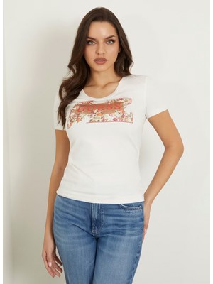 Guess Bisiklet Yaka Kırık Beyaz Kadın T-Shirt W4GI23J1314-G012