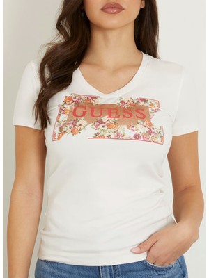 Guess Bisiklet Yaka Kırık Beyaz Kadın T-Shirt W4GI23J1314-G012