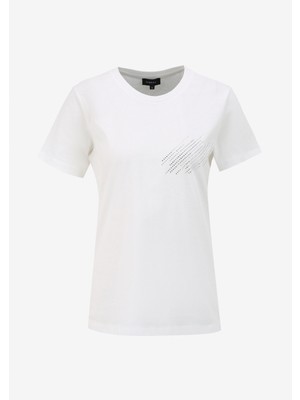 Fabrika Comfort Bisiklet Yaka Baskılı Kırık Beyaz Kadın T-Shirt FC4SL-TST0286