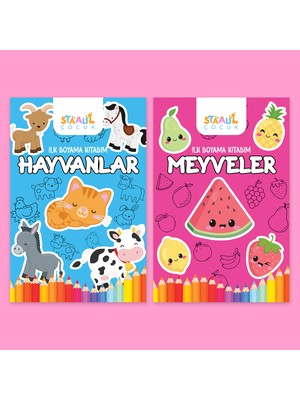 Staau Çocuk İlk Boyama Kitabım 2'li Set - Hayvanlar ve Meyveler