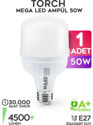 Suled 50W Torch Ultra Güçlü LED Ampül 1 Adet Tasarruflu 4500 Lümen 6500K Beyaz Işık Büyük Ampül E27