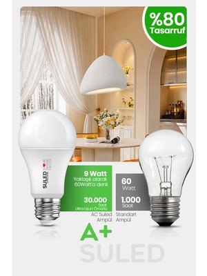 Suled LED Ampül 5 Adet 9W Smd Süper LED Beyaz Işık 810LM 6500K Tasarruflu Lamba