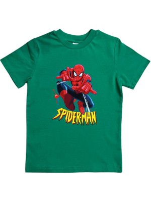 Sedirli Baskılı Örümcek Adam Pamuklu Penye Kumaş Yazlık Çocuk Tişört