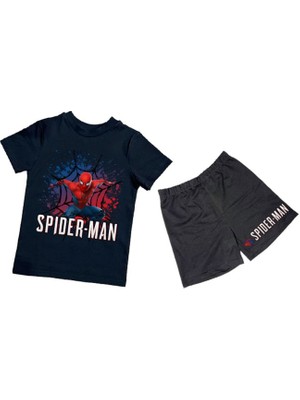Sedirli Unisex Spiderman Baskılı Pamuklu Kumaş Kısa Kollu Şortlu Ikili Çocuk Takımı