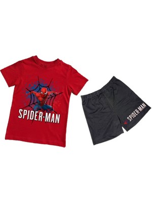 Sedirli Unisex Spiderman Baskılı Pamuklu Kumaş Kısa Kollu Şortlu Ikili Çocuk Takımı