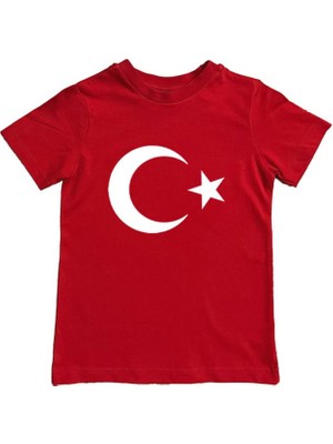 Sedirli Unisex Baskılı Ay Yıldızlı  Türk Bayrağı Pamuklu Penye Çocuk Tişörtü