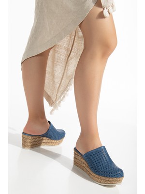 Analin Shoes Kadın Deri Önü Kapalı Dolgu Topuk Terlik 7081 Terlik  Wıshes/kot 42