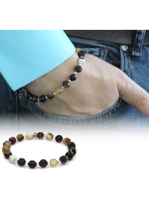 Gümüş Hediye Al Faset Kesim Madagaskar Akik Doğaltaş Erkek Bileklik