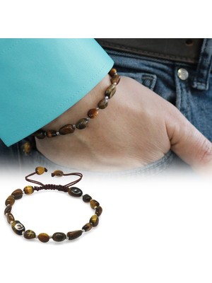 Gümüş Hediye Al Makrome Örgülü Naturel Kesim Kaplangözü Doğaltaş Erkek Bileklik