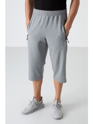 Gri Melanj Fermuar Cepli Standart Kalıp Klasik Paça Erkek Kapri - 83091