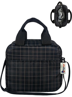 Bye Bye Lunch Omuz Askılı Beslenme ve Termos Yemek Taşıma Çantası Ekose Siyah