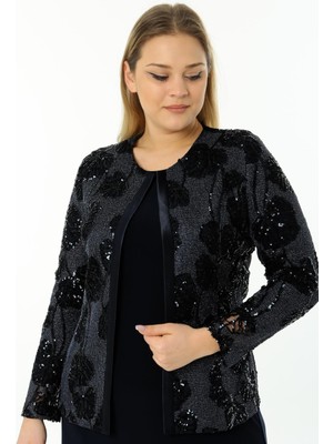 Ladies First Büyük Beden 3698 Siyah Ceket+Bluz Takım
