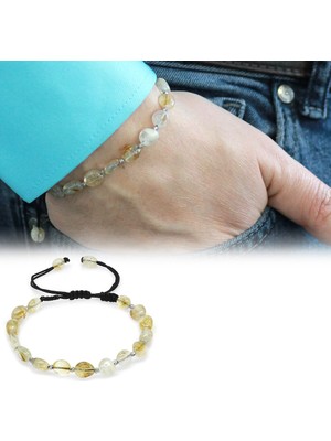 Gümüş Hediye Al Makrome Örgülü Naturel Kesim Sitrin Doğaltaş Erkek Bileklik