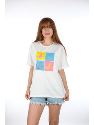 Moda Derin Kuş Desenli T-Shirt