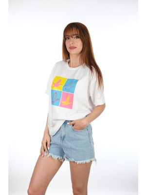 Moda Derin Kuş Desenli T-Shirt