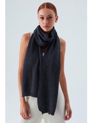 Peraluna NOMI SCARF Selanik Örgü Kaşmir Karışımlı Yumuşak Kadın Triko Atkı - Antrasit