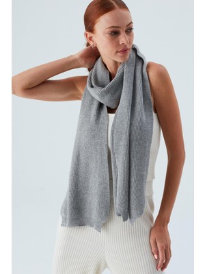 Peraluna NOMI SCARF Selanik Örgü Kaşmir Karışımlı Yumuşak Kadın Triko Atkı - Gri Melanj