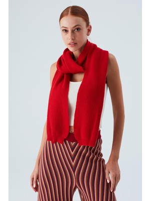 Peraluna NOMI SCARF Selanik Örgü Kaşmir Karışımlı Yumuşak Kadın Triko Atkı - Kırmızı
