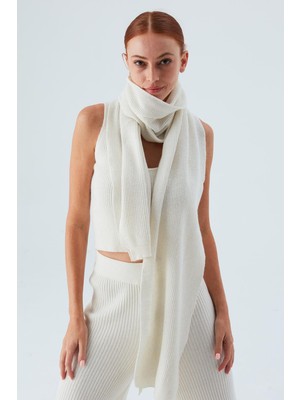 Peraluna NOMI SCARF Selanik Örgü Kaşmir Karışımlı Yumuşak Kadın Triko Atkı - Ekru