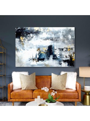 SML Tablo Gold Detaylı Mermer Deseni Soyut Abstract Yatay Kanvas Tablo