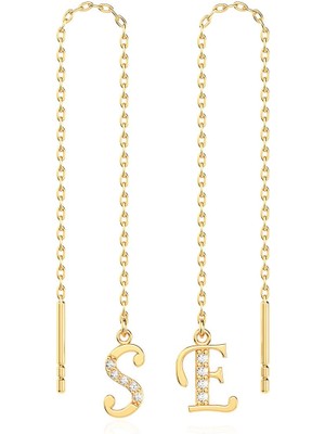 İndigo Takı Harf Sallantılı Altın Kaplama Gümüş Küpe