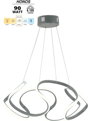 Nidage LED Honos Füme Modern Sarkıt Beyaz Işık Salon Mutfak Oda Hol Ledli Avize 4 81-90 cm Gri Metal Ledli