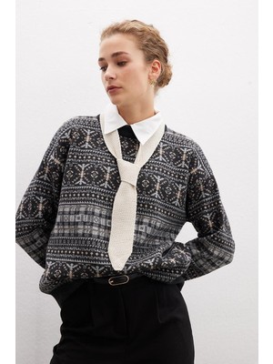 Peraluna Clover Tıe Kadın Triko Kravat - Ekru