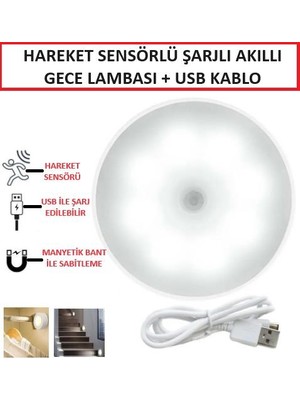 Optana Gece Lambası Hareket Sensörlü Akıllı USB Şarjlı LED Işık Lamba Ev Oda Mutfak Dolap Işığı