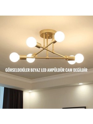 Nidage Metal Akrobat Çapraz Model Plafonyer Tavana Monte Ahtapot Altılı Avize E27 30 x 60 6 Altın