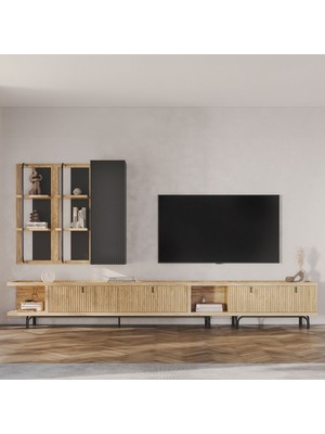 Enza Home Austin Maxi Tv Ünitesi, 350X45 cm - Açık Meşe