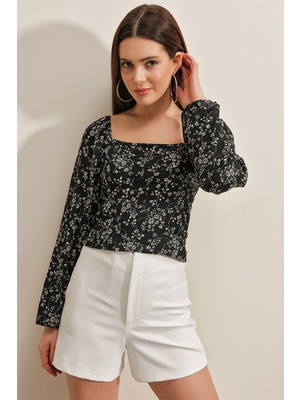 Bigdart 0465 Balon Kollu Örme Bluz D. Siyah