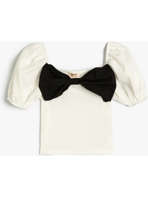 Koton T-Shirt Fiyonk Detaylı Balon Kollu