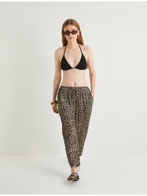 Koton Leopar Desenli Pantolon Cepli Beli Bağlamalı