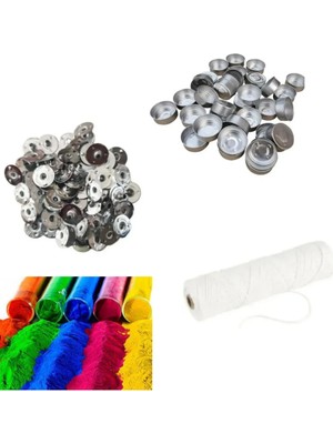 Adin Tasarım Tealight Kabı 20LI + Mum Fitil Tutacağı 20LI + Mum Fitili 5 M+ Mum Boyası 5 Renk Mum Yapımı Seti