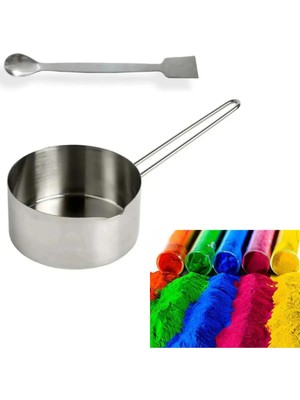 Adin Tasarım Mum Eritme Kabı 500 ml + Parafin Karıştırma Kaşığı + Mum Boyası 5 Renk Parafin Eritme Mum Yapımı