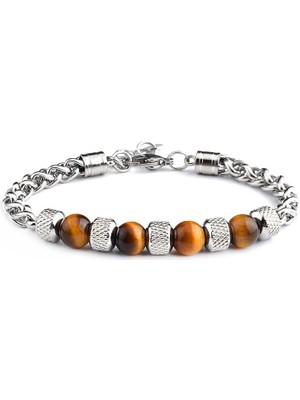 Gümüş Hediye Al Kaplangözü&çelik Kombinasyonlu Uzunluk Ayarlanabilir Avangart Erkek Bileklik