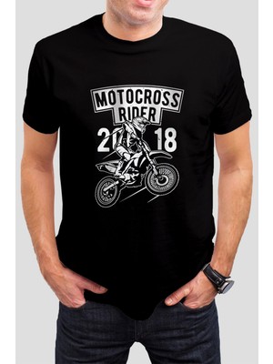 T-35 Motorcu Baskılı Siyah Unisex Tişört C458