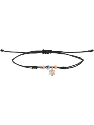 Söğütlü Silver Gümüş Rose Nazarlı Kar Tanesi Siyah Ipli Şans Bileklik SGTL12451ROSE