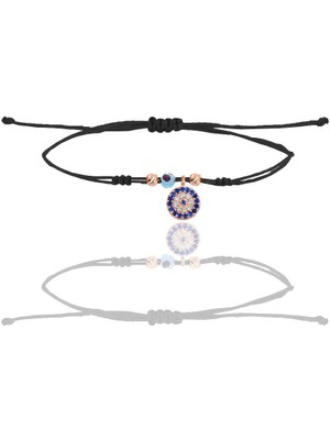 Söğütlü Silver Gümüş Rose Zirkon Taşlı Nazarlı Siyah Ipli Şans Bileklik SGTL12455ROSE