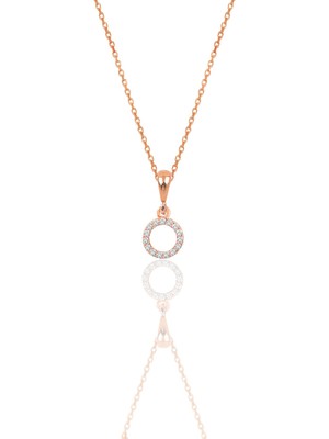 Söğütlü Silver Gümüş Rose Zirkon Taşlı Yuvarlak Simit Kolye SGTL12493ROSE