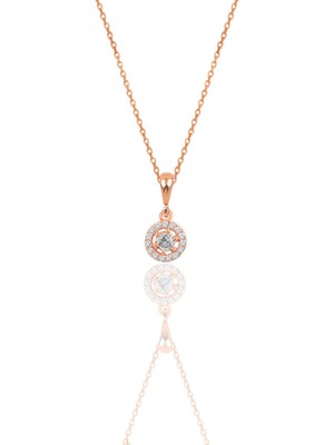 Söğütlü Silver Gümüş Rose Zirkon Taşlı Pırlanta Montürlü Kolye SGTL12494ROSE