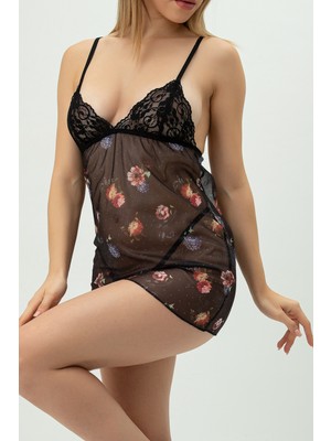 Phevos Dantel Detaylı Sırt Dekolteli Gecelik