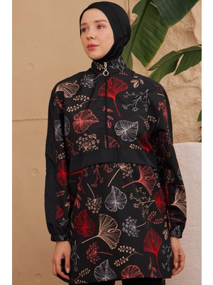 Starinci Tesettür Mayo Dokuma Kanguru Model Siyah Gelincik Desen