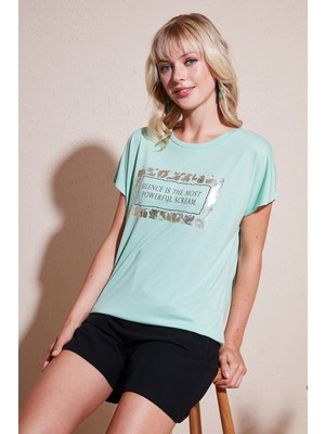 Lela Baskılı Bisiklet Yaka Regular Fit T Shirt Kadın T Shirt 6671007