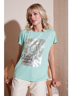 Lela Baskılı Bisiklet Yaka Regular Fit T Shirt Kadın T Shirt 6671001