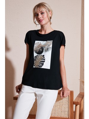 Lela Baskılı Bisiklet Yaka Regular Fit T Shirt Kadın T Shirt 6671004