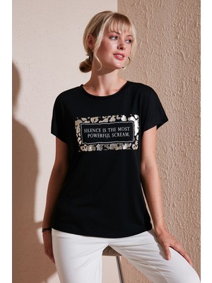 Lela Baskılı Bisiklet Yaka Regular Fit T Shirt Kadın T Shirt 6671007