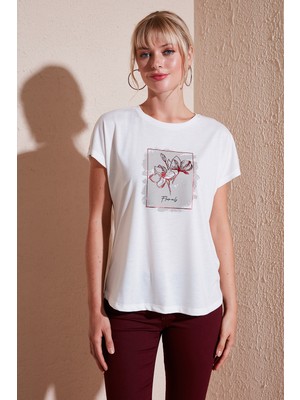 Lela Baskılı Bisiklet Yaka Regular Fit T Shirt Kadın T Shirt 6671002