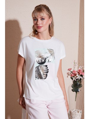 Lela Baskılı Bisiklet Yaka Regular Fit T Shirt Kadın T Shirt 6671004