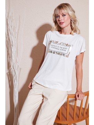 Lela Baskılı Bisiklet Yaka Regular Fit T Shirt Kadın T Shirt 6671007